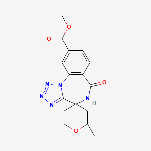 molecular formula C17H19N5O4 B15283222 Methyl 2,2-dimethyl-6'-oxo-2,3,5,5',6,6'-hexahydrospiro(pyran-4,4'-tetraazolo[1,5-a][1,4]benzodiazepine)-9'-carboxylate 