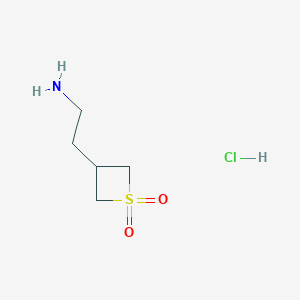 molecular formula C5H12ClNO2S B1528329 3-(2-Aminoethyl)thietane 1,1-dioxide hydrochloride CAS No. 1803581-09-0