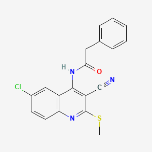 molecular formula C19H14ClN3OS B15283565 N-[6-chloro-3-cyano-2-(methylsulfanyl)-4-quinolinyl]-2-phenylacetamide 