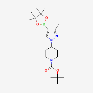 molecular formula C20H34BN3O4 B1528415 tert-Butyl 4-(3-methyl-4-(4,4,5,5-tetramethyl-1,3,2-dioxaborolan-2-yl)-1H-pyrazol-1-yl)piperidine-1-carboxylate CAS No. 1092563-68-2