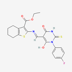 molecular formula C22H20FN3O4S2 B15284388 ethyl 2-{[(1-(4-fluorophenyl)-4,6-dioxo-2-thioxotetrahydro-5(2H)-pyrimidinylidene)methyl]amino}-4,5,6,7-tetrahydro-1-benzothiophene-3-carboxylate 