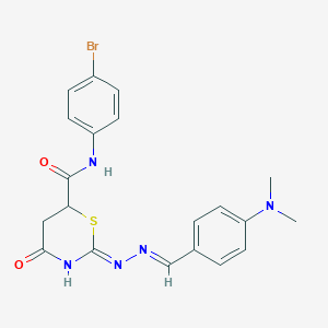 molecular formula C20H20BrN5O2S B15284466 N-(4-bromophenyl)-2-{2-[4-(dimethylamino)benzylidene]hydrazino}-4-oxo-5,6-dihydro-4H-1,3-thiazine-6-carboxamide 