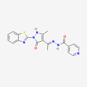 molecular formula C19H16N6O2S B15284537 N'-{1-[1-(1,3-benzothiazol-2-yl)-3-methyl-5-oxo-1,5-dihydro-4H-pyrazol-4-ylidene]ethyl}isonicotinohydrazide 