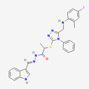 molecular formula C28H26IN7OS B15284566 N'-(1H-indol-3-ylmethylene)-2-({5-[(4-iodo-2-methylanilino)methyl]-4-phenyl-4H-1,2,4-triazol-3-yl}sulfanyl)propanohydrazide 