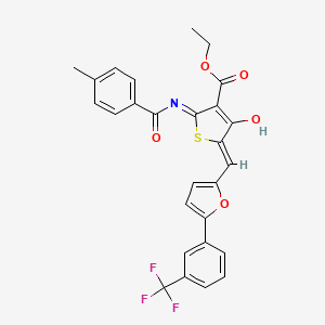 molecular formula C27H20F3NO5S B15284589 Ethyl 2-[(4-methylbenzoyl)amino]-4-oxo-5-({5-[3-(trifluoromethyl)phenyl]-2-furyl}methylene)-4,5-dihydro-3-thiophenecarboxylate 