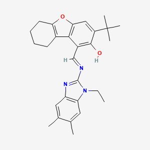 molecular formula C28H33N3O2 B15284798 3-tert-butyl-1-{[(1-ethyl-5,6-dimethyl-1H-benzimidazol-2-yl)imino]methyl}-6,7,8,9-tetrahydrodibenzo[b,d]furan-2-ol 