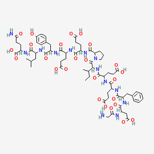 molecular formula C66H93N13O25 B15285278 Glycyl-alpha-aspartylphenylalanyl-alpha-glutamyl-alpha-glutamylisoleucylprolyl-alpha-glutamyl-alpha-glutamyltyrosylleucylglutamine CAS No. 113274-56-9