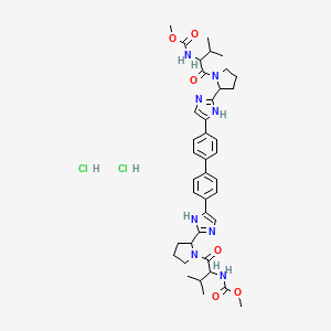molecular formula C40H52Cl2N8O6 B15285469 methyl N-[(2S)-1-[(2S)-2-[5-[4-[4-[2-[(2S)-1-[(2S)-2-(methoxycarbonylamino)-3-methylbutanoyl]pyrrolidin-2-yl]-1H-imidazol-5-yl]phenyl]phenyl]-1H-imidazol-2-yl]pyrrolidin-1-yl]-3-methyl-1-oxobutan-2-yl]carbamate dihydrochloride 