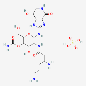 molecular formula C19H36N8O12S B15286197 [(2R,3R,4S,5R,6R)-6-[[(3aS,7R,7aS)-7-hydroxy-4-oxo-1,3a,5,6,7,7a-hexahydroimidazo[4,5-c]pyridin-2-yl]amino]-5-[[(3S)-3,6-diaminohexanoyl]amino]-4-hydroxy-2-(hydroxymethyl)oxan-3-yl] carbamate;suluric acid 