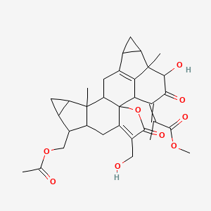 molecular formula C33H38O9 B15286362 Methyl 2-[9-(acetyloxymethyl)-21-hydroxy-5-(hydroxymethyl)-13,20-dimethyl-4,22-dioxo-3-oxaoctacyclo[14.7.1.02,6.02,14.08,13.010,12.017,19.020,24]tetracosa-5,16(24)-dien-23-ylidene]propanoate 