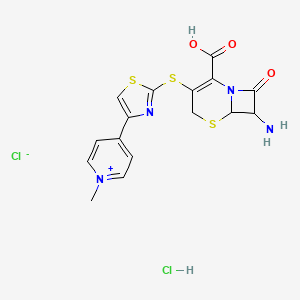 molecular formula C16H16Cl2N4O3S3 B15286864 Amino-2-carboxy-8-oxo-5-thia-1-azabicyclo[4.2.0]oct-2-en-3-yl]thio]-4-thiazolyl]-1-methyl-pyridinium chloride monohydrochloride 