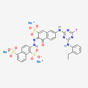 molecular formula C31H21FN7Na3O10S3 B15288288 trisodium;2-[2-[6-[[4-(2-ethylanilino)-6-fluoro-1,3,5-triazin-2-yl]amino]-1-oxo-3-sulfonatonaphthalen-2-ylidene]hydrazinyl]naphthalene-1,5-disulfonate CAS No. 89923-44-4