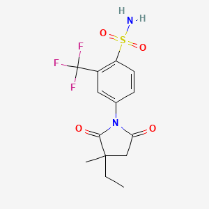 molecular formula C14H15F3N2O4S B15288860 2-Ethyl-2-methyl-N-(p-sulfamoyl-alpha,alpha,alpha-trifluoro-m-tolyl) succinimide CAS No. 65116-29-2