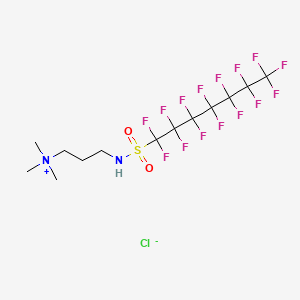 molecular formula C13H16F15N2O2S.Cl<br>C13H16ClF15N2O2S B15289398 Trimethyl-3-(((pentadecafluoroheptyl)sulphonyl)amino)propylammonium chloride CAS No. 68555-81-7