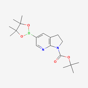 molecular formula C18H27BN2O4 B1528953 Tert-butyl 5-(4,4,5,5-tetramethyl-1,3,2-dioxaborolan-2-YL)-2,3-dihydro-1H-pyrrolo[2,3-B]pyridine-1-carboxylate CAS No. 1111638-14-2