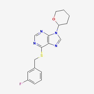 molecular formula C17H17FN4OS B15290079 6-[(3-Fluorophenyl)methylsulfanyl]-9-(oxan-2-yl)purine CAS No. 3918-07-8