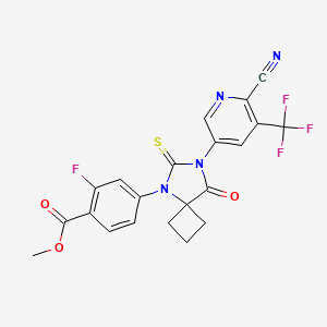 molecular formula C21H14F4N4O3S B15291900 Benzoic acid, 4-[7-[6-cyano-5-(trifluoromethyl)-3-pyridinyl]-8-oxo-6-thioxo-5,7-diazaspiro[3.4]oct-5-yl]-2-fluoro-, methyl ester CAS No. 1950587-19-5