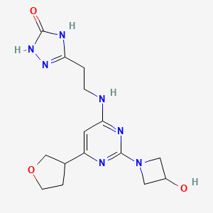 molecular formula C15H21N7O3 B15291901 3-[2-[[2-(3-Hydroxyazetidin-1-yl)-6-(oxolan-3-yl)pyrimidin-4-yl]amino]ethyl]-1,4-dihydro-1,2,4-triazol-5-one 
