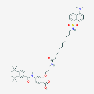 molecular formula C48H64N4O7S B152920 2-[3-[11-[[5-(Dimethylamino)naphthalen-1-yl]sulfonylamino]undecanoylamino]propoxy]-4-[(5,5,8,8-tetramethyl-6,7-dihydronaphthalene-2-carbonyl)amino]benzoic acid CAS No. 137757-03-0