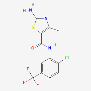 molecular formula C12H9ClF3N3OS B1529308 2-amino-N-[2-chloro-5-(trifluoromethyl)phenyl]-4-methyl-1,3-thiazole-5-carboxamide CAS No. 1411227-49-0
