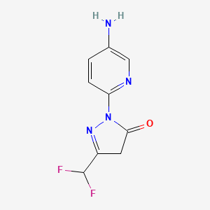 molecular formula C9H8F2N4O B1529332 1-(5-aminopyridin-2-yl)-3-(difluoromethyl)-4,5-dihydro-1H-pyrazol-5-one CAS No. 1340218-96-3