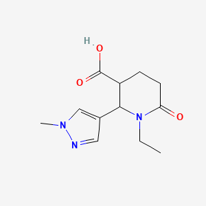 molecular formula C12H17N3O3 B1529398 1-ethyl-2-(1-methyl-1H-pyrazol-4-yl)-6-oxopiperidine-3-carboxylic acid CAS No. 1496200-27-1