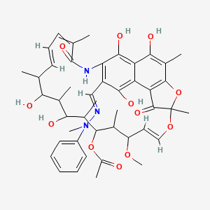molecular formula C45H55N3O12 B15294619 Rifamycin, 3-[(2-methyl-2-phenylhydrazono)methyl]- CAS No. 13292-38-1