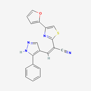 molecular formula C19H12N4OS B15296080 2-[4-(2-Furyl)-1,3-thiazol-2-yl]-3-(3-phenyl-1H-pyrazol-4-yl)acrylonitrile 