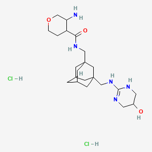 molecular formula C22H39Cl2N5O3 B15298079 3-amino-N-[(3-{[(5-hydroxy-1,4,5,6-tetrahydropyrimidin-2-yl)amino]methyl}adamantan-1-yl)methyl]oxane-4-carboxamide dihydrochloride 