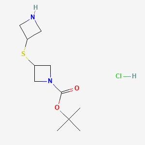 molecular formula C11H21ClN2O2S B15299483 Tert-butyl 3-(azetidin-3-ylsulfanyl)azetidine-1-carboxylate hydrochloride 