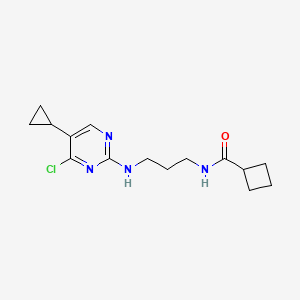molecular formula C15H21ClN4O B15301216 N-{3-[(4-chloro-5-cyclopropylpyrimidin-2-yl)amino]propyl}cyclobutanecarboxamide 