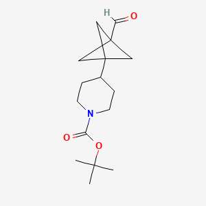 molecular formula C16H25NO3 B15302132 Tert-butyl 4-{3-formylbicyclo[1.1.1]pentan-1-yl}piperidine-1-carboxylate 