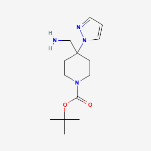 molecular formula C14H24N4O2 B15302201 tert-butyl 4-(aminomethyl)-4-(1H-pyrazol-1-yl)piperidine-1-carboxylate 