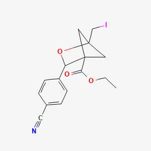 molecular formula C16H16INO3 B15302251 Ethyl 3-(4-cyanophenyl)-1-(iodomethyl)-2-oxabicyclo[2.1.1]hexane-4-carboxylate 