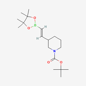 molecular formula C18H32BNO4 B15302671 Tert-butyl 3-[2-(tetramethyl-1,3,2-dioxaborolan-2-yl)ethenyl]piperidine-1-carboxylate 