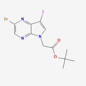 molecular formula C12H13BrIN3O2 B15303005 tert-butyl 2-{2-bromo-7-iodo-5H-pyrrolo[2,3-b]pyrazin-5-yl}acetate 
