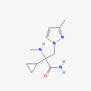 molecular formula C11H18N4O B15303070 2-Cyclopropyl-3-(3-methyl-1h-pyrazol-1-yl)-2-(methylamino)propanamide 