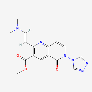 molecular formula C16H16N6O3 B1530338 methyl 2-[(E)-2-(dimethylamino)vinyl]-5-oxo-6-(4H-1,2,4-triazol-4-yl)-5,6-dihydro-1,6-naphthyridine-3-carboxylate CAS No. 1374510-79-8