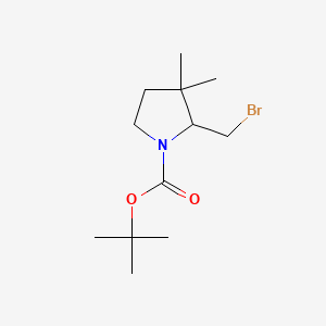 molecular formula C12H22BrNO2 B15305614 Tert-butyl 2-(bromomethyl)-3,3-dimethylpyrrolidine-1-carboxylate 