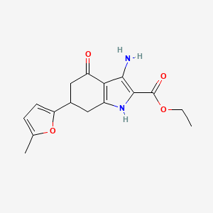 molecular formula C16H18N2O4 B1530591 ethyl 3-amino-6-(5-methyl-2-furyl)-4-oxo-4,5,6,7-tetrahydro-1H-indole-2-carboxylate CAS No. 1428139-42-7