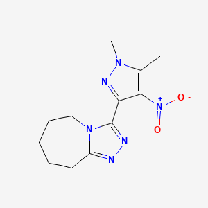 molecular formula C12H16N6O2 B1530630 3-(1,5-dimethyl-4-nitro-1H-pyrazol-3-yl)-6,7,8,9-tetrahydro-5H-[1,2,4]triazolo[4,3-a]azepine CAS No. 1245772-74-0