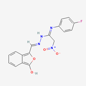 (E)-N'-(4-fluorophenyl)-2-nitro-N-({[(1Z)-3-oxo-1,3-dihydro-2-benzofuran-1-ylidene]methyl}amino)ethanimidamide