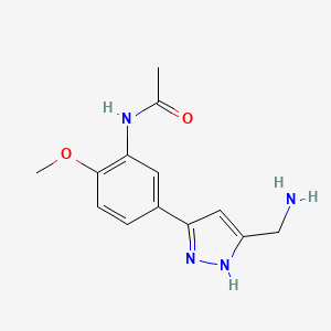 molecular formula C13H16N4O2 B15313803 N-{5-[3-(aminomethyl)-1H-pyrazol-5-yl]-2-methoxyphenyl}acetamide 