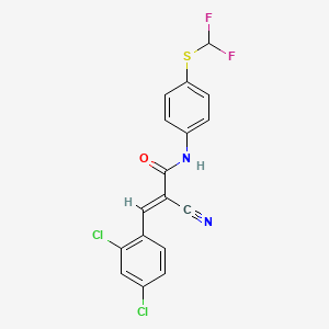 molecular formula C17H10Cl2F2N2OS B15314497 (2E)-2-cyano-3-(2,4-dichlorophenyl)-N-{4-[(difluoromethyl)sulfanyl]phenyl}prop-2-enamide 
