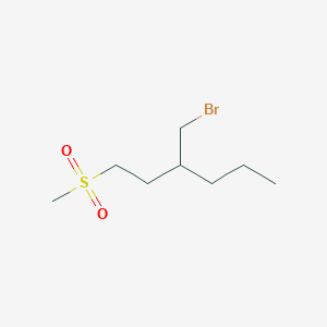 molecular formula C8H17BrO2S B15314763 3-(Bromomethyl)-1-(methylsulfonyl)hexane 