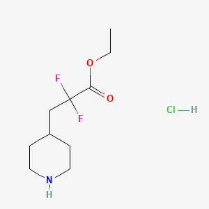 molecular formula C10H18ClF2NO2 B15316907 Ethyl2,2-difluoro-3-(piperidin-4-yl)propanoatehydrochloride 