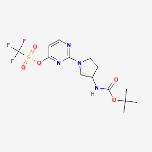 molecular formula C14H19F3N4O5S B15317280 tert-butylN-{1-[4-(trifluoromethanesulfonyloxy)pyrimidin-2-yl]pyrrolidin-3-yl}carbamate 