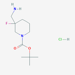 molecular formula C11H22ClFN2O2 B1531754 Tert-butyl 3-(aminomethyl)-3-fluoropiperidine-1-carboxylate hydrochloride CAS No. 2098129-20-3