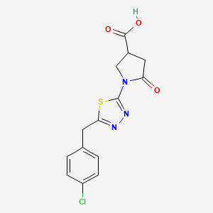 molecular formula C14H12ClN3O3S B1531868 1-[5-(4-Chlorobenzyl)-1,3,4-thiadiazol-2-yl]-5-oxopyrrolidine-3-carboxylic acid CAS No. 2173101-02-3