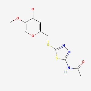 molecular formula C11H11N3O4S2 B1531904 N-(5-(((5-methoxy-4-oxo-4H-pyran-2-yl)methyl)thio)-1,3,4-thiadiazol-2-yl)acetamide CAS No. 1949836-80-9